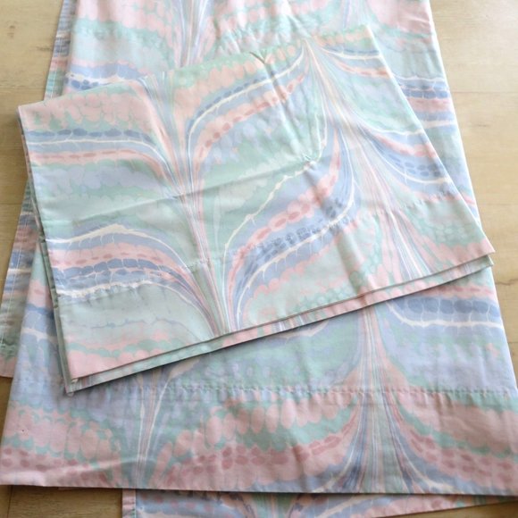 Westpoint Stevens Full Sheets 1 Flat 2 Pillowcases Blue Pink Whale Tail No Iron - Picture 4 of 7